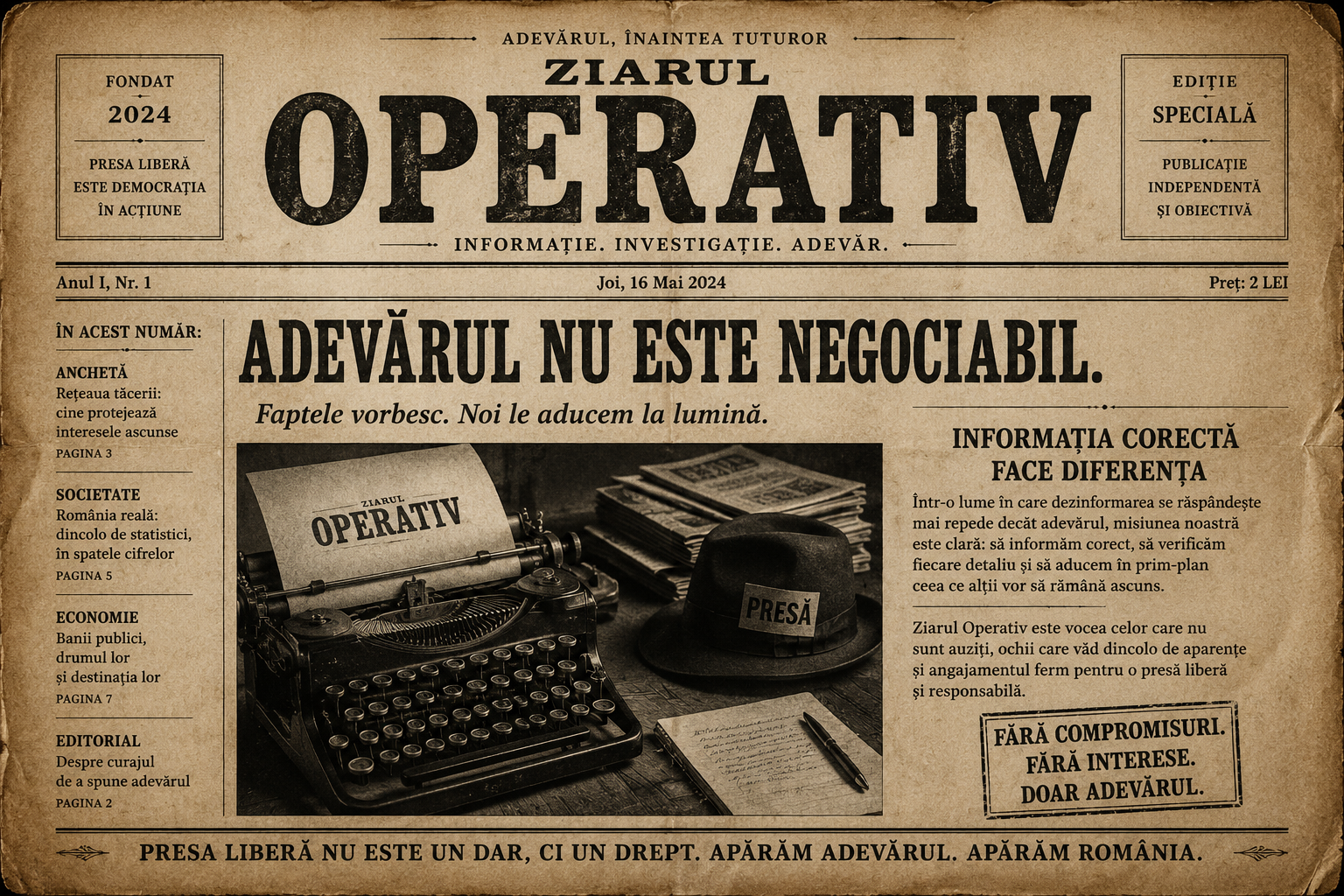 Prima pagină a Ziarului Operativ